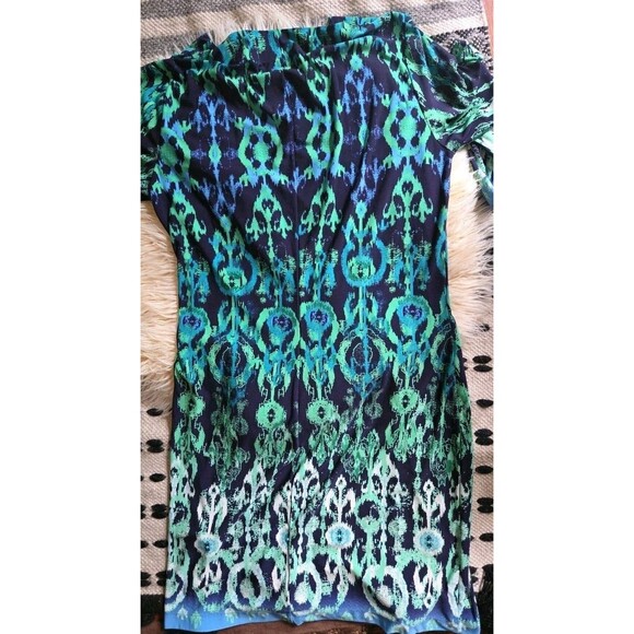 VTG Donna Morgan 8 Peacock Blue Green Stretch Resort Cruise Knee Length Dress - Picture 7 of 9